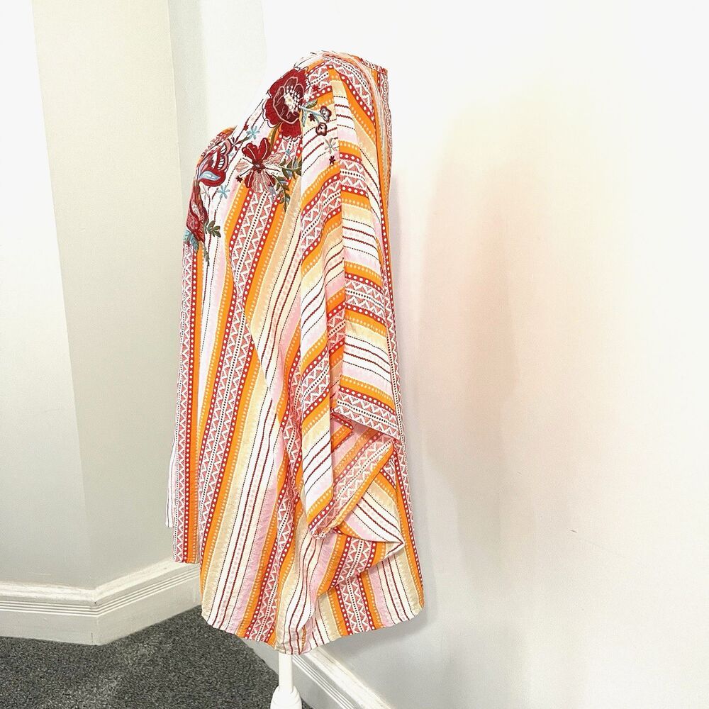 Savanna Jane Embroidered Kimono Top Size 1X/2X Artsy Striped Colorful Boho - Picture 5 of 11